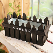 Nordic retro indoor rectangular solid wood fence green radish succulent flower pot dried flower creative decorative flower
