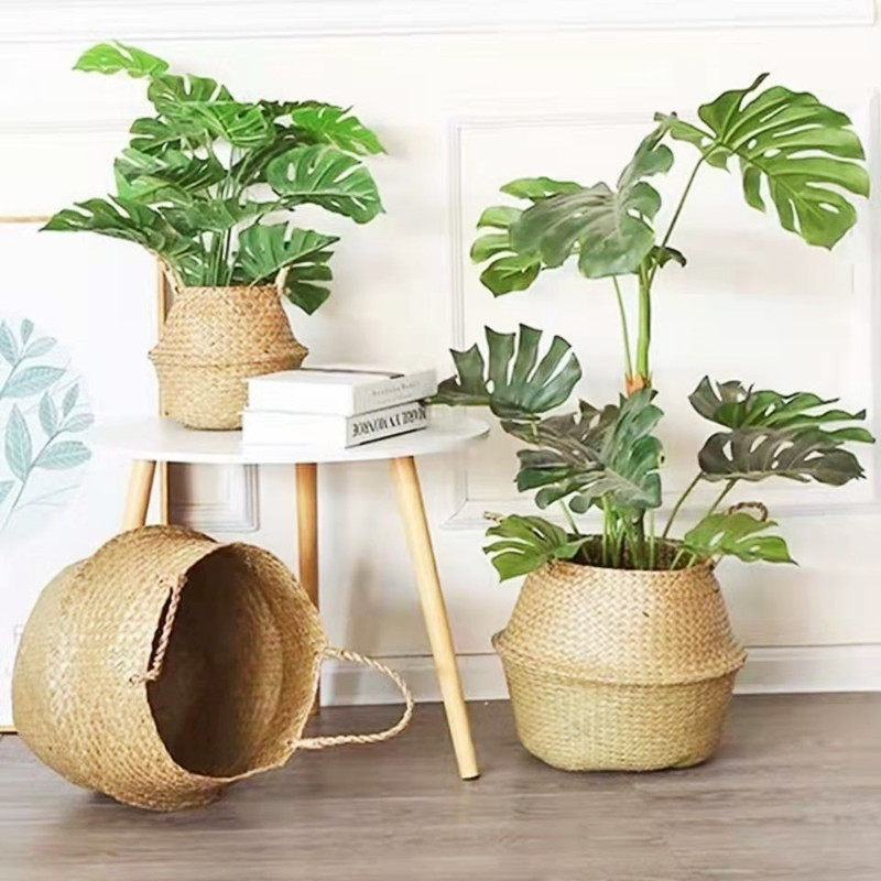 Nordic creative piano leaf banyan turtle back taro bird of paradise scattered tail sunflower woven flower pot rattan decorative set straw flower basket