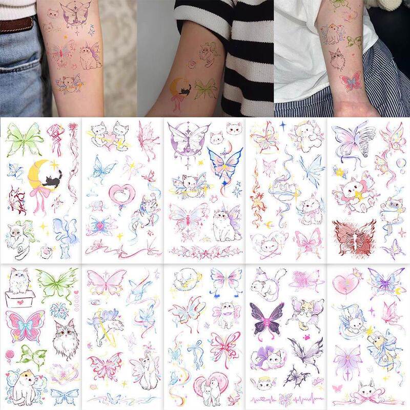 Super Sweet Girly Tattoo Series Cat and Butterfly Painted Tattoo Stickers, Exquisite, Cute, Fresh, Waterproof, Student Party Super Sweet Girly Tattoo Series Cat and Butterfly Painted Tattoo Stickers, Exquisite, Cute, Fresh, Waterproof, Student Party