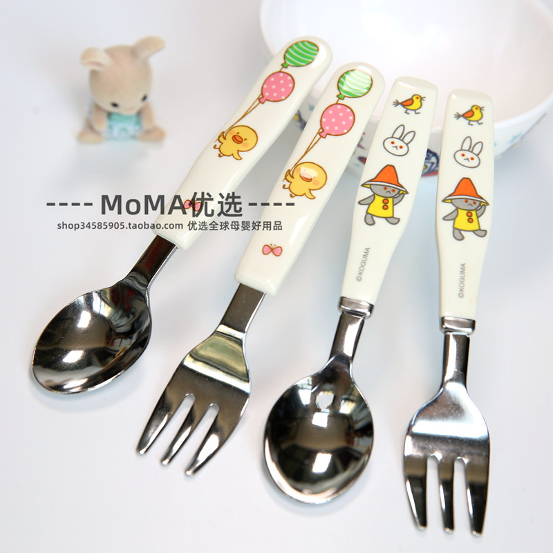 Spot Japanese made bear little yellow chicken cartoon children's baby stainless steel fork spoon tableware