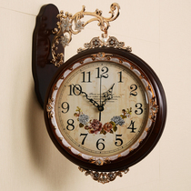 American solid wood metal double-sided wall clock mute European living room two-sided wall watch creative clock retro clock large