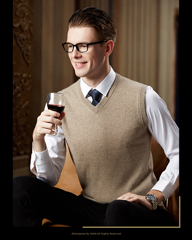 JOW / Jovo mùa đông thuần cashmere vest nam trung niên kinh doanh V-cổ đan vest vest không tay cashmere đồ vest nam