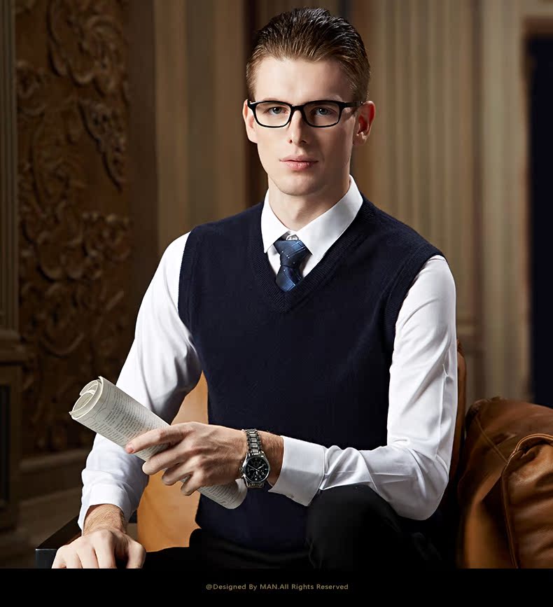 JOW / Jovo mùa đông thuần cashmere vest nam trung niên kinh doanh V-cổ đan vest vest không tay cashmere đồ vest nam