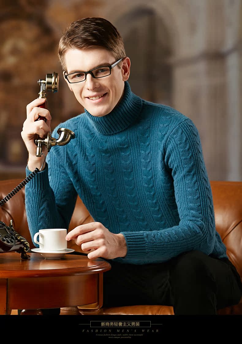 JOW / Jovo cổ áo cao nguyên chất áo len cashmere nam dày thời trang xoắn hoa dày áo len cashmere cao ve áo sơ mi chạm đáy áo len nam trung tuổi