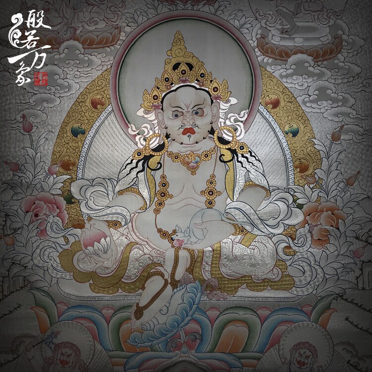 Huang Caishen Nepal pure hand painted silver Donka painting boutique living room Xuanguan decoration painting hanging painting Cai Cai mineral paint-Taobao