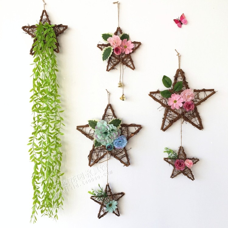 Creative handmade vines Woven Earth with Pentagram Flowers Art Hanging Accessories Kindergarten Rings Tron's Home Mall Diy Material Hanging Accessories