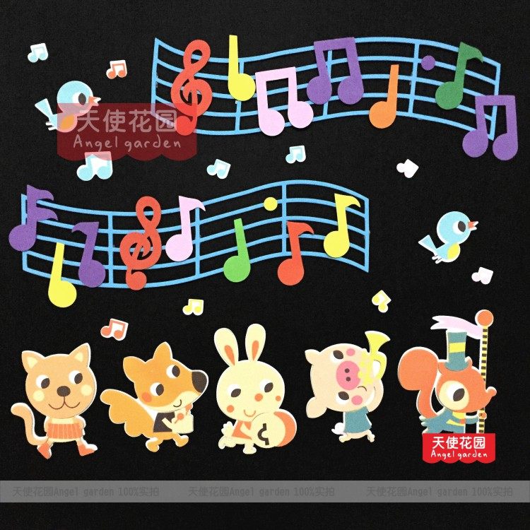 Kindergarten decoration materials primary school blackboard newspaper layout wall stickers music classroom stickers musical note animal combination