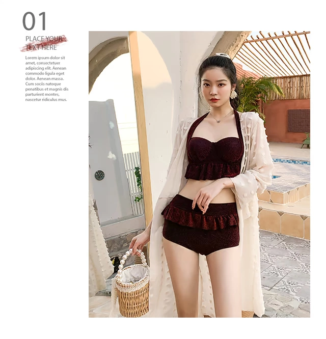 Kỳ nghỉ áo tắm chia ba mảnh ngực nhỏ tụ tập bikini nữ cảm giác gió dài tay áo chống nắng áo nóng mùa xuân - Bikinis