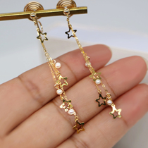 18K gold tassel Pearl wild personality shiny star ear clip no ear hole sweet painless mosquito temperament earrings