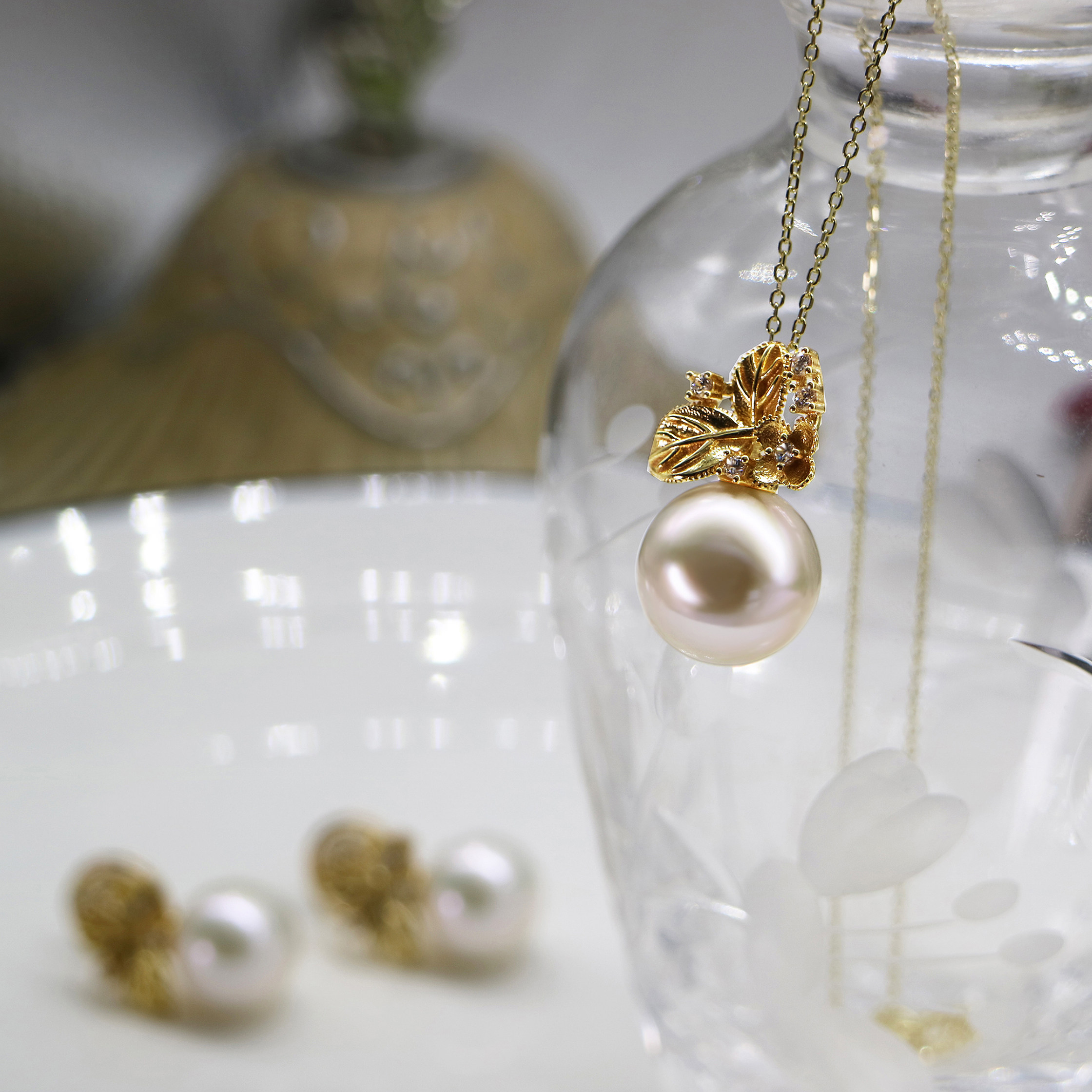 925 Silver K gold process large particle Edison pearl multi - drill inlaid pure hand - made luxury Ruili adjustable necklace