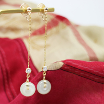 Hetian Jade long zircon simple pure handmade mosquito coil earless flat buckle earring decoration ancient style original style style