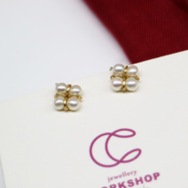 Shining Pearl four-leaf clover precision hand made sweet ear clip no ear hole temperament mosquito coil painless ear ornaments