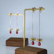 Bat big red colored glaze asymmetrical long retro ear clip CC ornaments Jia handmade painless earrings