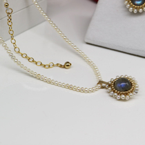 Retro court style Pearl elongated blue moonlight stone necklace temperament bright light luxury handmade classical choker