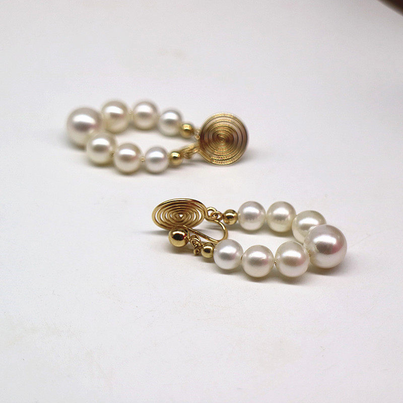 Around Hanging Gradient Fresh Water Pearl Temperament Ear Clip CC Decorated with Artisanal Mosquito Coil Surface Without Pain Sensation-Taobao