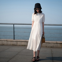 Sweet and fresh white short-sleeved long skirt new womens summer loose long shirt dress for women