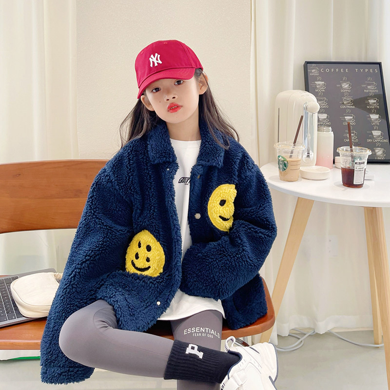 MIKA2021 winter new Korean version of the big boys and girls smiling face loose lapel lamb wool high street jacket coat