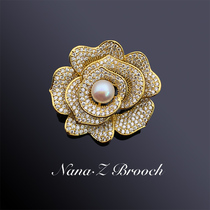 Natural pearl zircon rose flower brooch brooch brooch female Korean luxury atmosphere upscale