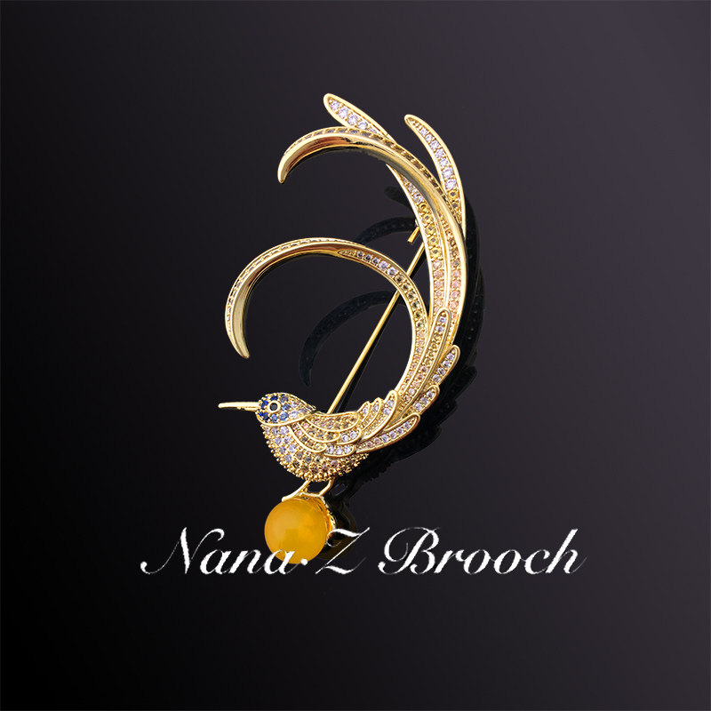 Na Lidado gilded small bird brooch Chest Needle Upscale Women's Breasts Flowers don't pin luxurious micro-inlaid design Nectar Wax accessories