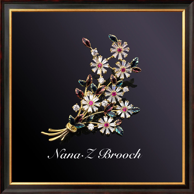 Nali blossoming sweater fashion pin brooch corsage pin female high-end all-match gold-plated inlaid Japanese and Korean cardigan