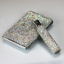 Creative Diamond Crystal Lady cigarette case lighter rhinestone ultra-thin adjustable open fire inflatable lighter