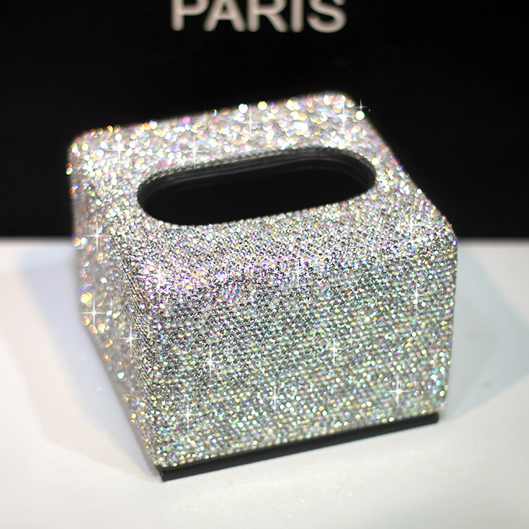 Top grade crystal inset with diamond full diamond paper towel box creative paper towel box household paper box European car