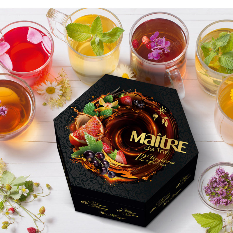 Russia imports Maitre Flowers and Fruit Tea Gift Box sugar-free tea green tea green tea Kenya 60 packs 12 flavors