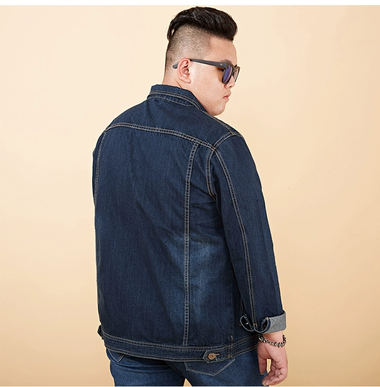 Mùa thu và mùa đông cộng với phân bón XL áo khoác nam denim áo khoác kích thước lớn lỏng lẻo thêm lớn chất béo thủy triều cộng với nhung dày áo jacket