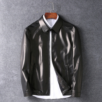 Imported sheepskin leather clothing mens simple casual can take off stand lapel jacket jacket slim mens leather leather clothing