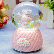 Cute unicorn crystal ball music box girls creative bedroom decoration flashing light music box Childrens birthday gift