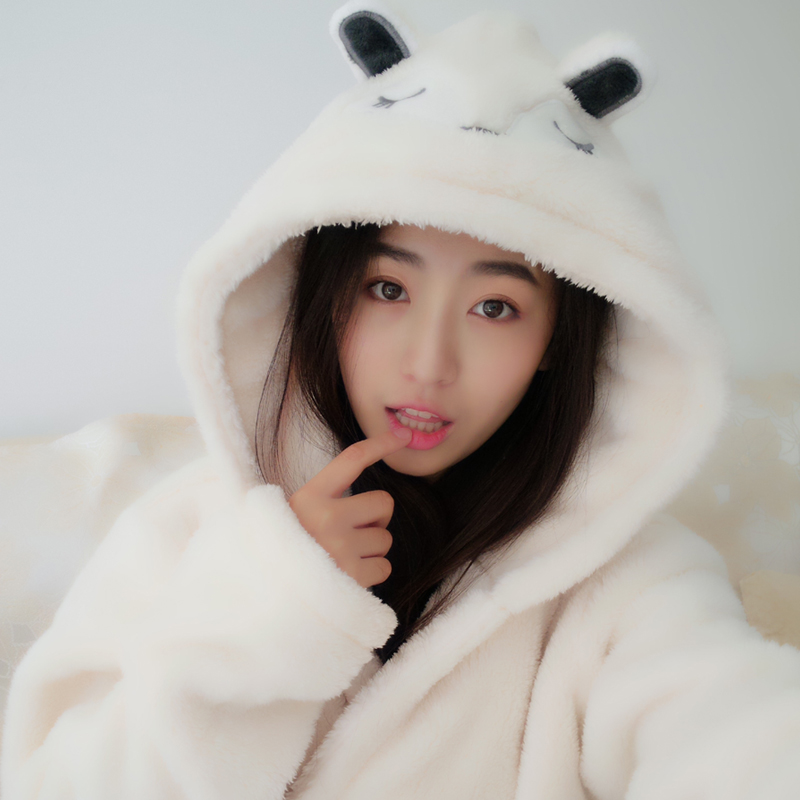 Mùa thu và mùa đông san hô nhung áo choàng nữ mùa đông yukata áo choàng tắm gợi cảm thỏ nữ dày dễ thương hoạt hình đồ ngủ gấu áo ngủ đẹp
