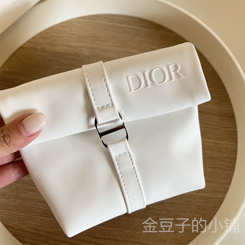 Dior Dior Makeup Bag Matte White Leather Foldable Storage Bag Clutch Bag Exclusive Gift High-End Feel