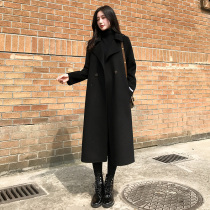 Herbenwind Black Bifacial Cashmere Dresses Woman Winter Medium Long style 2023 New Korean version Advanced senses Mao jacket