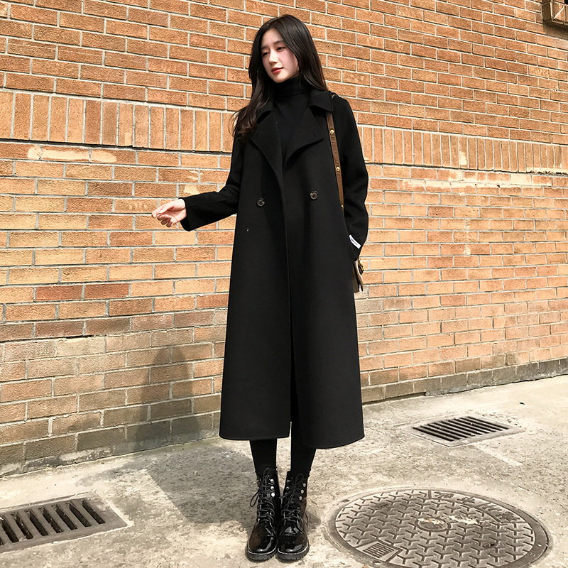 Hepburn Style Black Double-Sided Cashmere Coat for Women, Mid-Length Winter 2025 New Korean Version High-End Woolen Coat