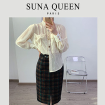 Maid temperament plaid skirt velvet shirt fashion suit autumn and winter new female two-piece set spot