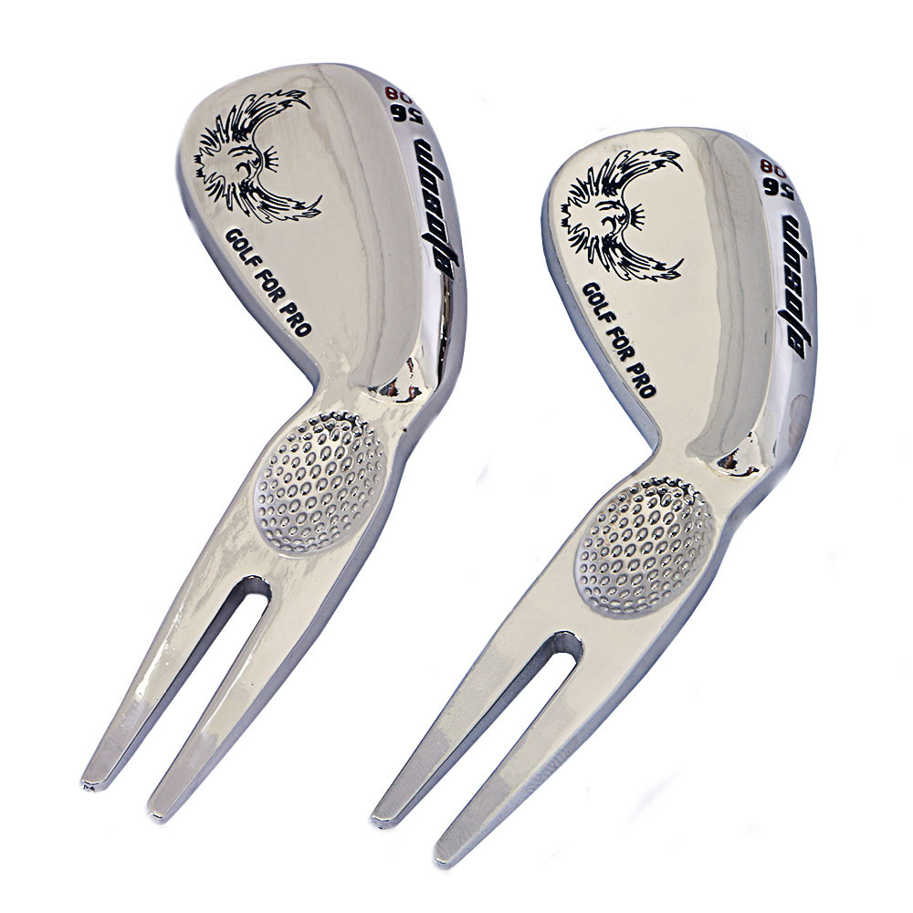 New golf green fork trimming green with silver ball head shape tool fork golf accessories manufacturer