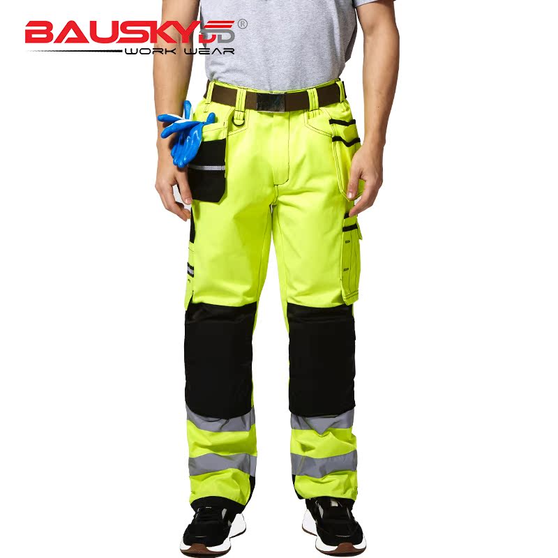 Swedish Paoshiki B221 multi-pocket tooling long pants engineering safety fluorescent abrasion-proof solid male autumn reflective working pants