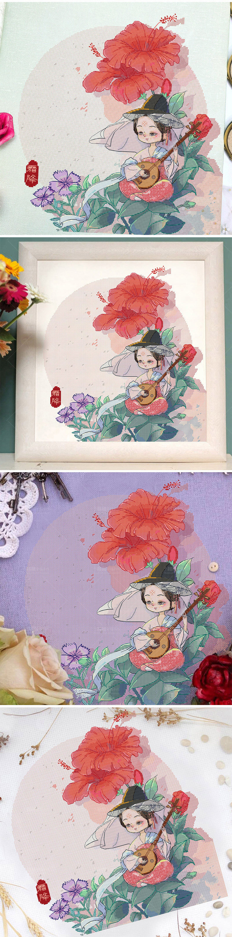 Вышивка Шу 十字绣dmc绣线 一只梨梨 11月原创设计 节气女孩 霜降 全景版 Ten princess