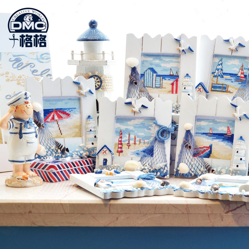 Ten grid DMC cross stitch printing small simple sea view photo wall Sea scenery 8 choose one