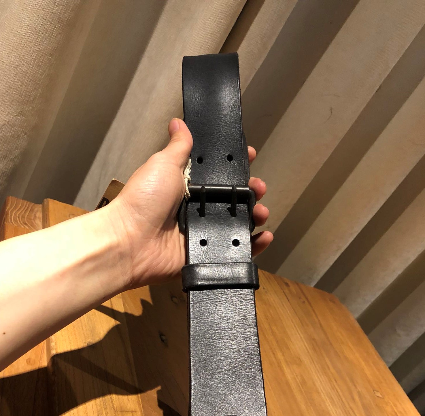 Double Stitch Strap Black Ultra Wide 45mm American Retro Hard Han Strap Buttoned Head Layer Cow Leather