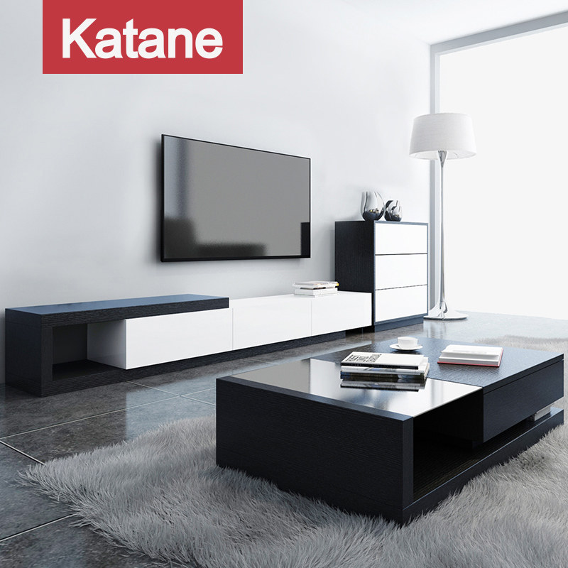 Nordic modern simple tempered glass tea table TV cabinet combination living room solid wood veneer background wall set furniture