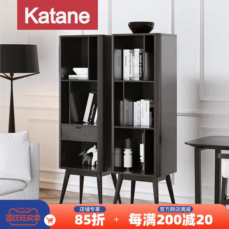 Kathani corner cabinet simple modern light luxury TV cabinet side cabinet black oak storage cabinet bookshelf high foot Nordic storage
