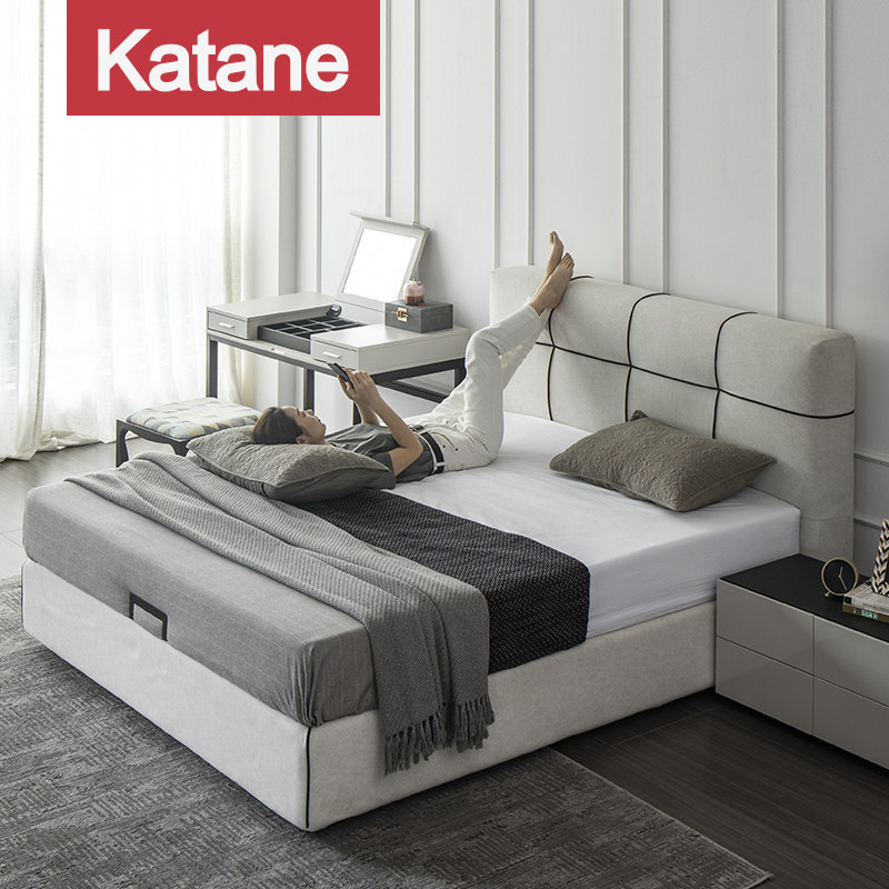 Katani simple modern technology cloth soft bed Nordic bedroom double bed 1.8 meters light luxury fabric can be disassembled and washed
