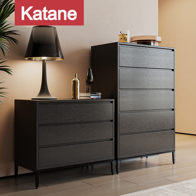 Modern minimalist black oak TV cabinet side cabinet living room light luxury Italian restaurant side cabinet large and small household storage cabinet