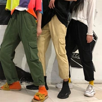 Hàn Quốc ulzzang phong cách Harajuku quần thường Mỹ thẳng chín quần lỏng túi lớn overalls nam và nữ thủy triều quần thun nam