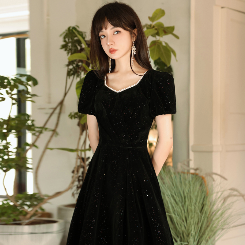 Black Evening Dress, French Suede, High-End, Art Exam, Plus Size, Slimming, Dinner Party, Annual Meeting, Host Dress, Dress