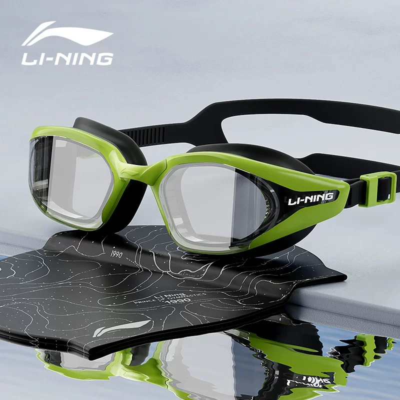 Надежный плавательный шапка Li Ning водонепроницаемая против запотевания для плавания, набор, профессиональное оборудование, мужской стиль