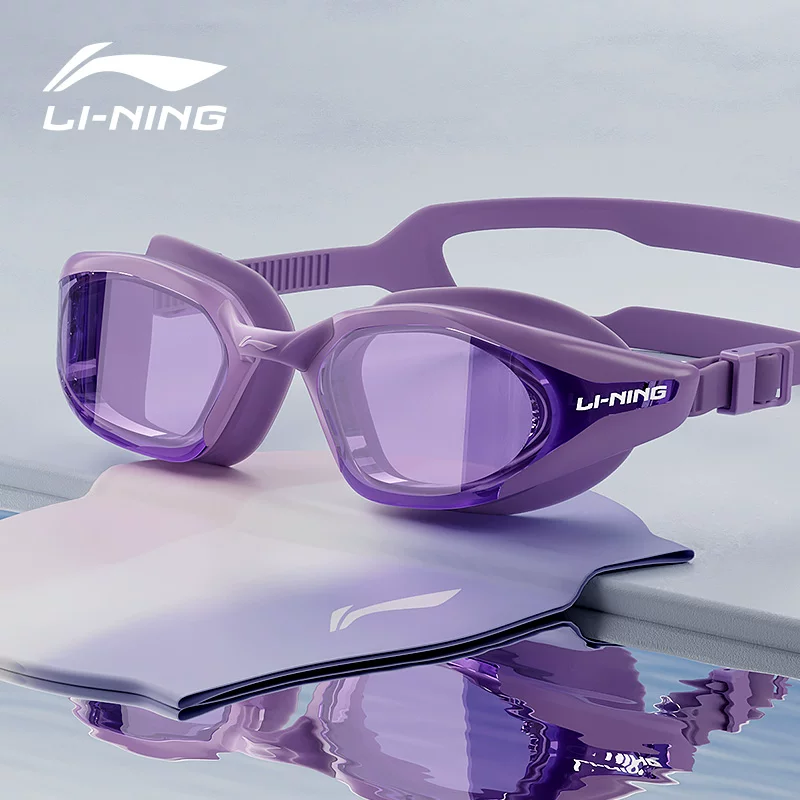 Надежный плавательный шапка Li Ning водонепроницаемая против запотевания для плавания, набор, профессиональное оборудование, мужской стиль
