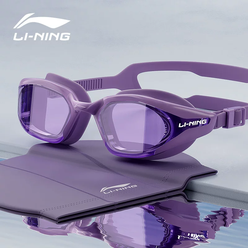 Надежный плавательный шапка Li Ning водонепроницаемая против запотевания для плавания, набор, профессиональное оборудование, мужской стиль