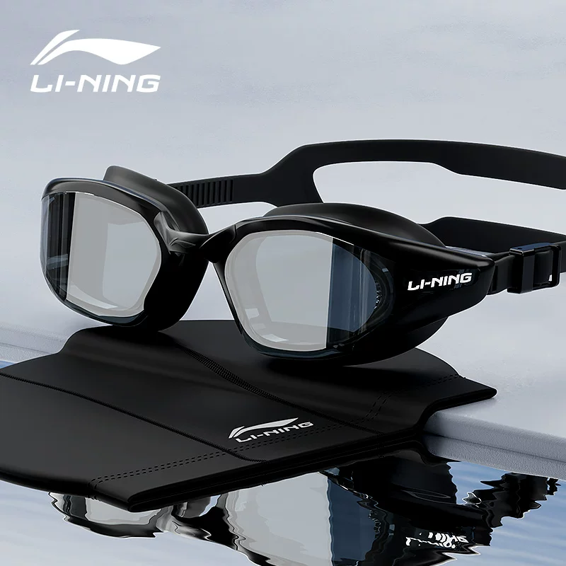 Надежный плавательный шапка Li Ning водонепроницаемая против запотевания для плавания, набор, профессиональное оборудование, мужской стиль